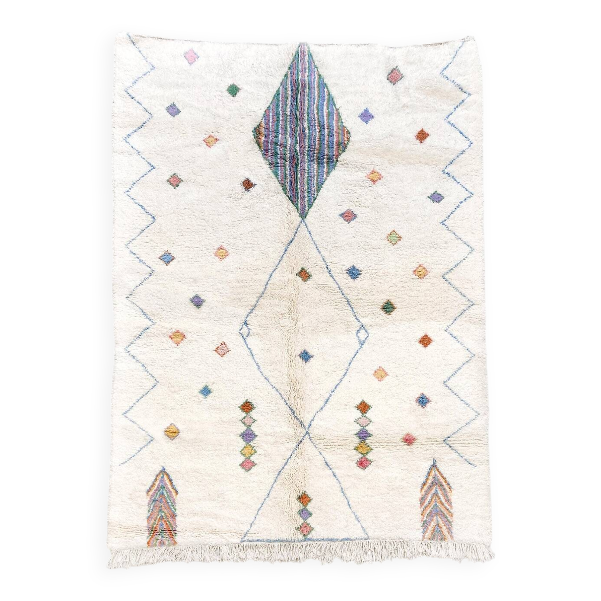 Azilal Berber rug in ecru with colorful patterns 3x2.16m