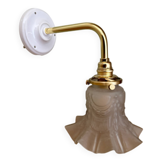 Vintage tulip gold elbow wall lamp in frosted glass
