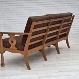 1970s, Danish 3-seater sofa, green furniture wool, oak wood.
