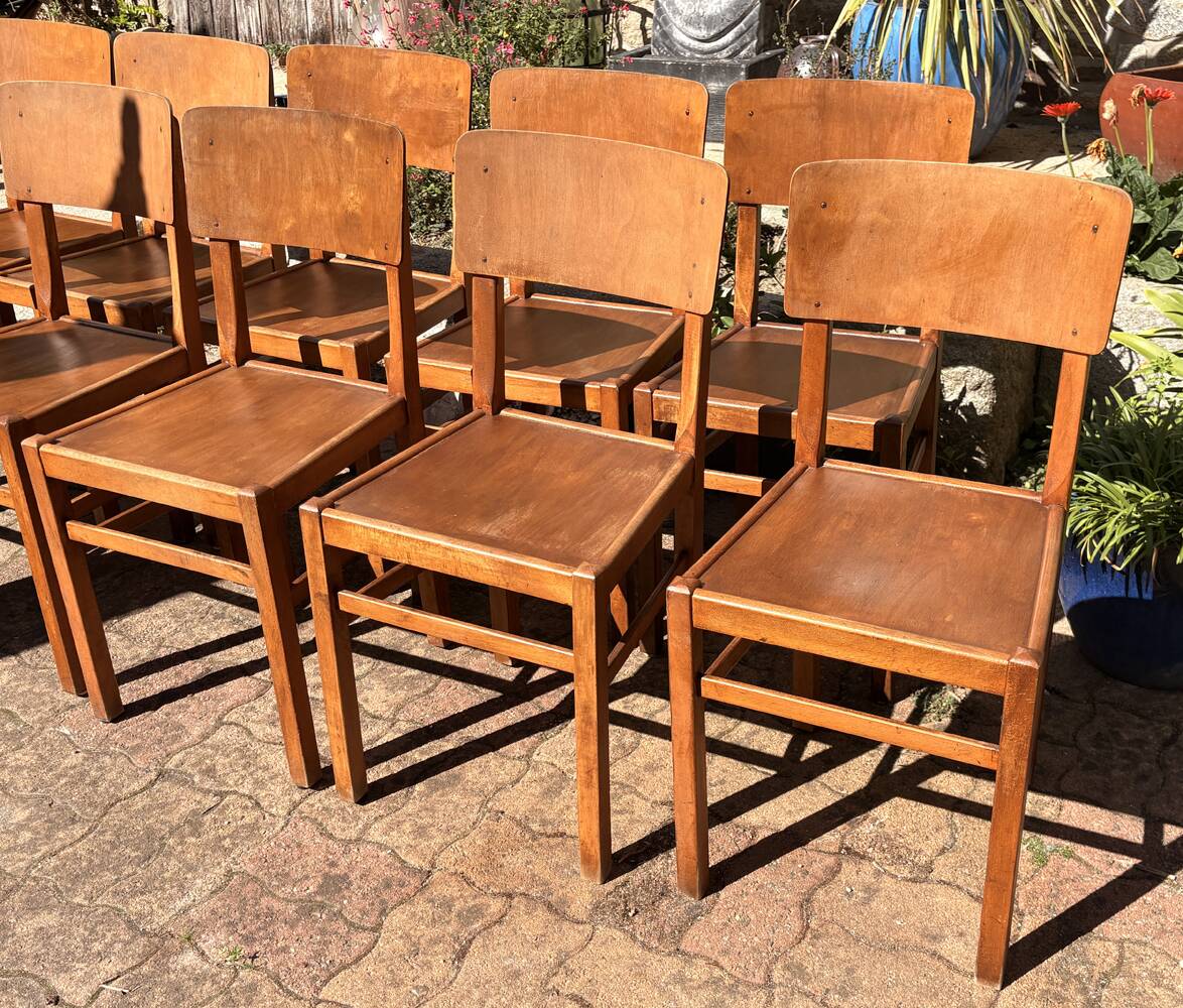 Set of 10 indestructible vintage bistro chairs signed ELF, 1950s.
