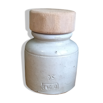 Old small mustard pot vintage wooden cap