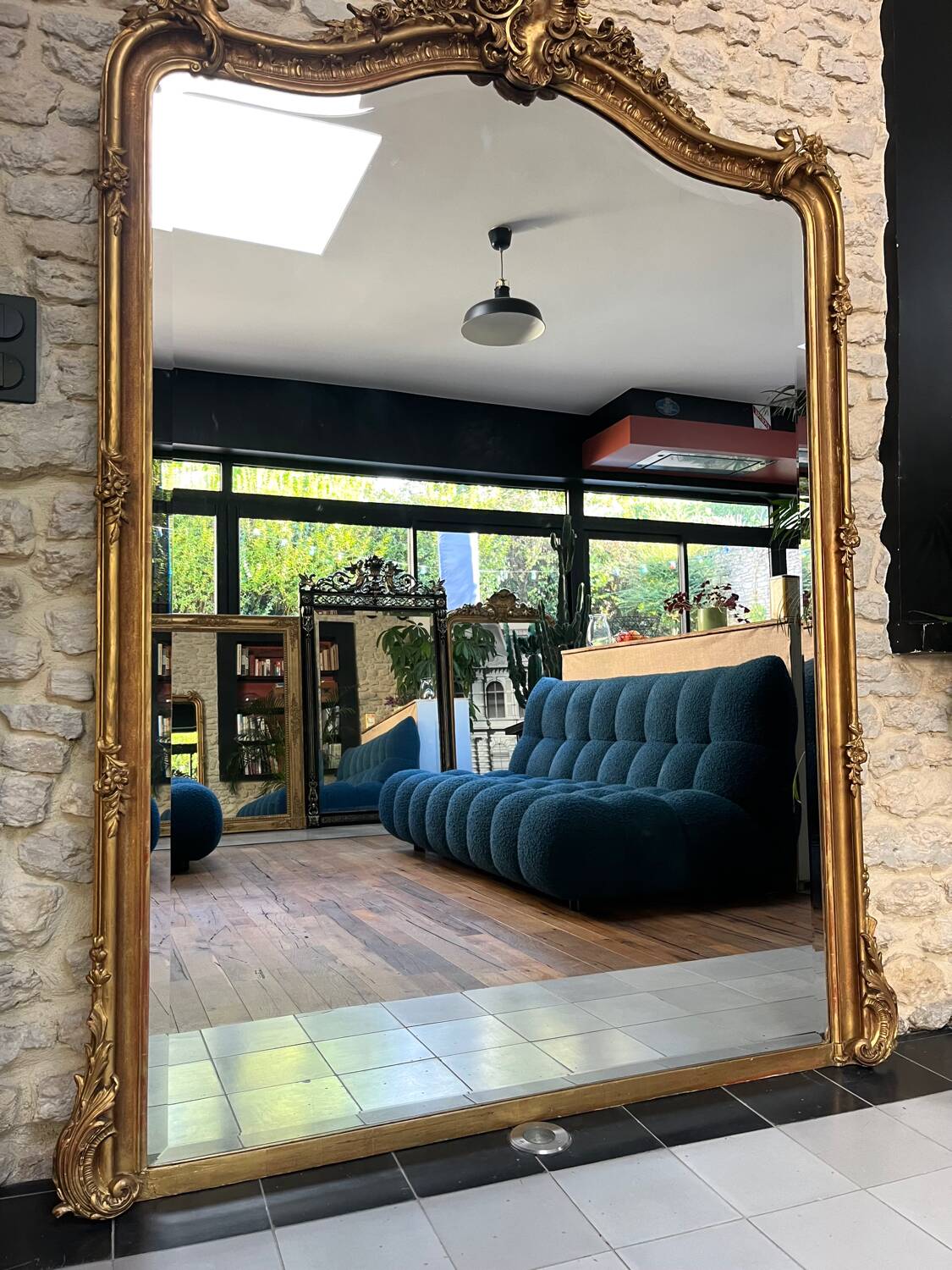 Antique mirror with pediment, 199.5/147cm, late 19th century, beveled glass