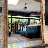 Antique mirror with pediment, 199.5/147cm, late 19th century, beveled glass