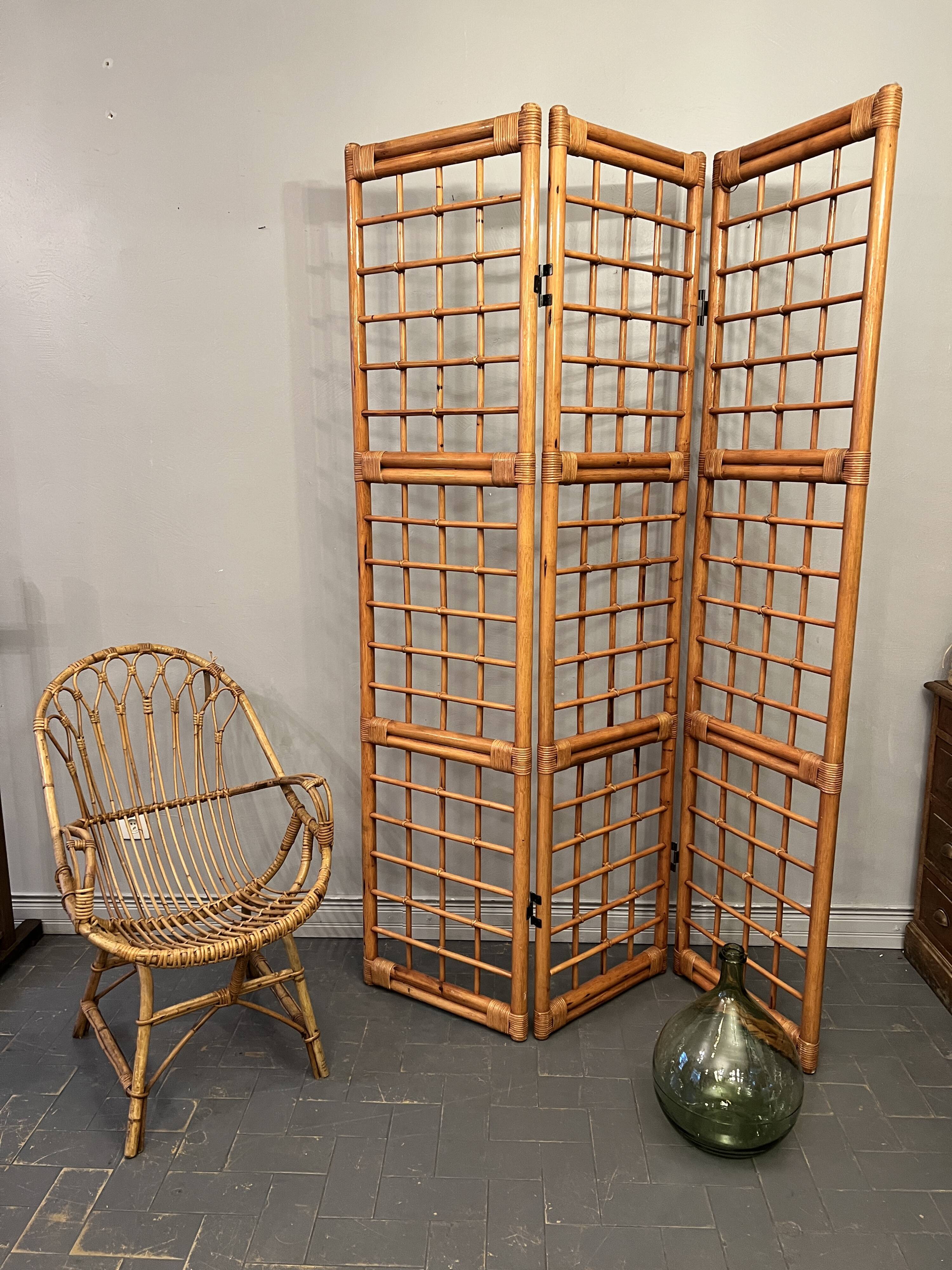 BHV - Screen three ventaux in bamboo and rattan
