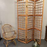 BHV - Screen three ventaux in bamboo and rattan