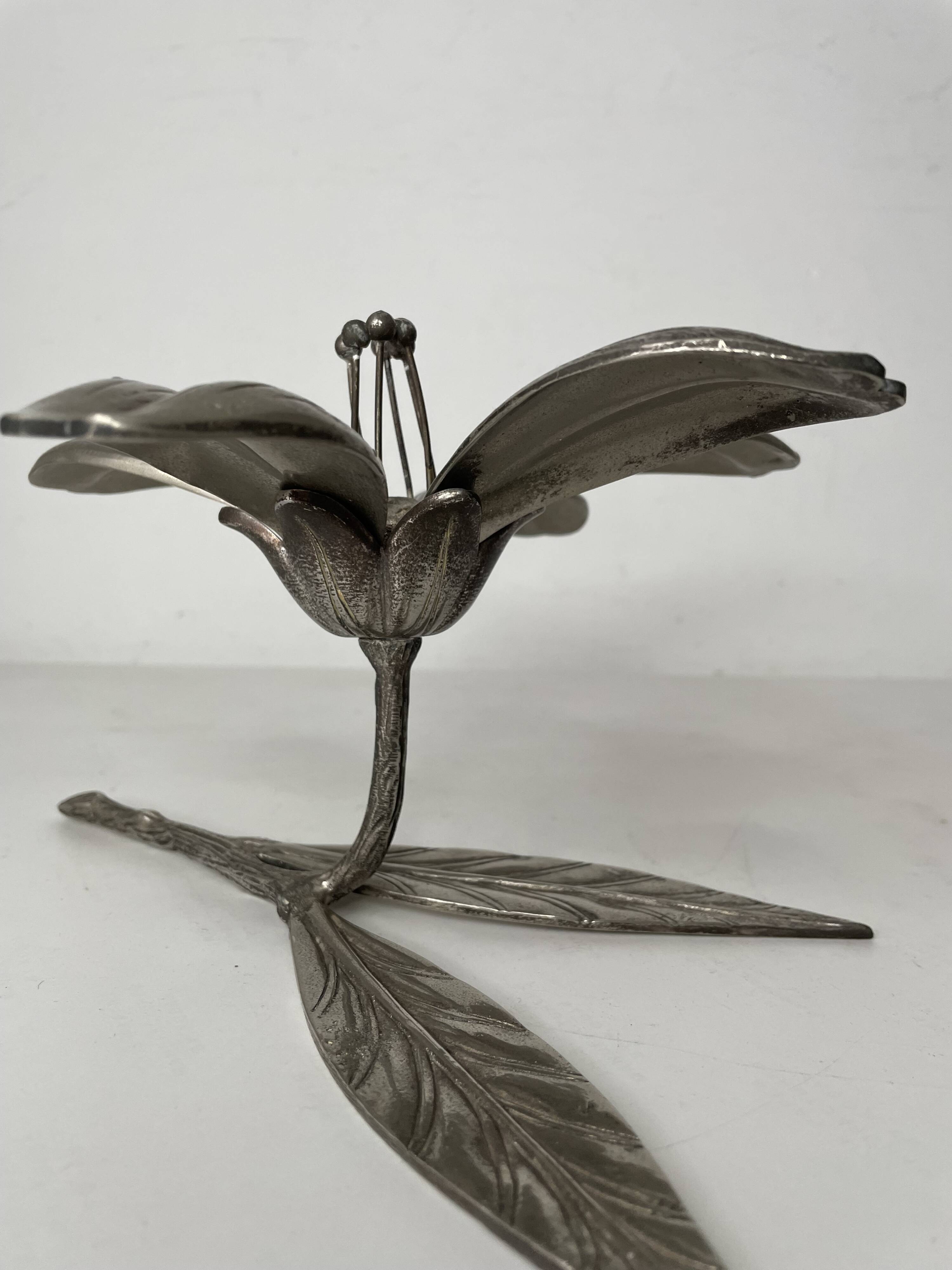 Silver pewter flower ashtray
