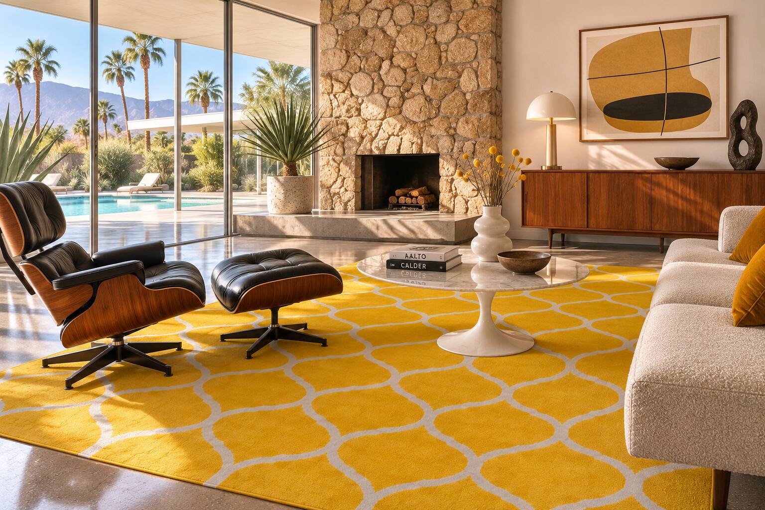 Vintage Moroccan Hand Loomed Yellow and Ivory Wool Rug, Late 20th Century