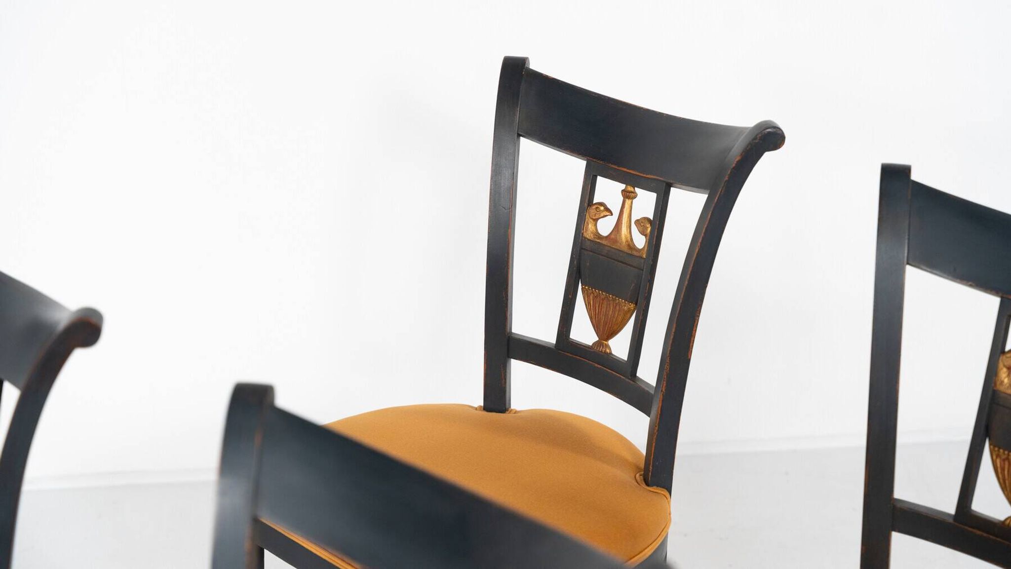 Set of 2 Black and Gold Armchairs and 4 Chairs, Empire style