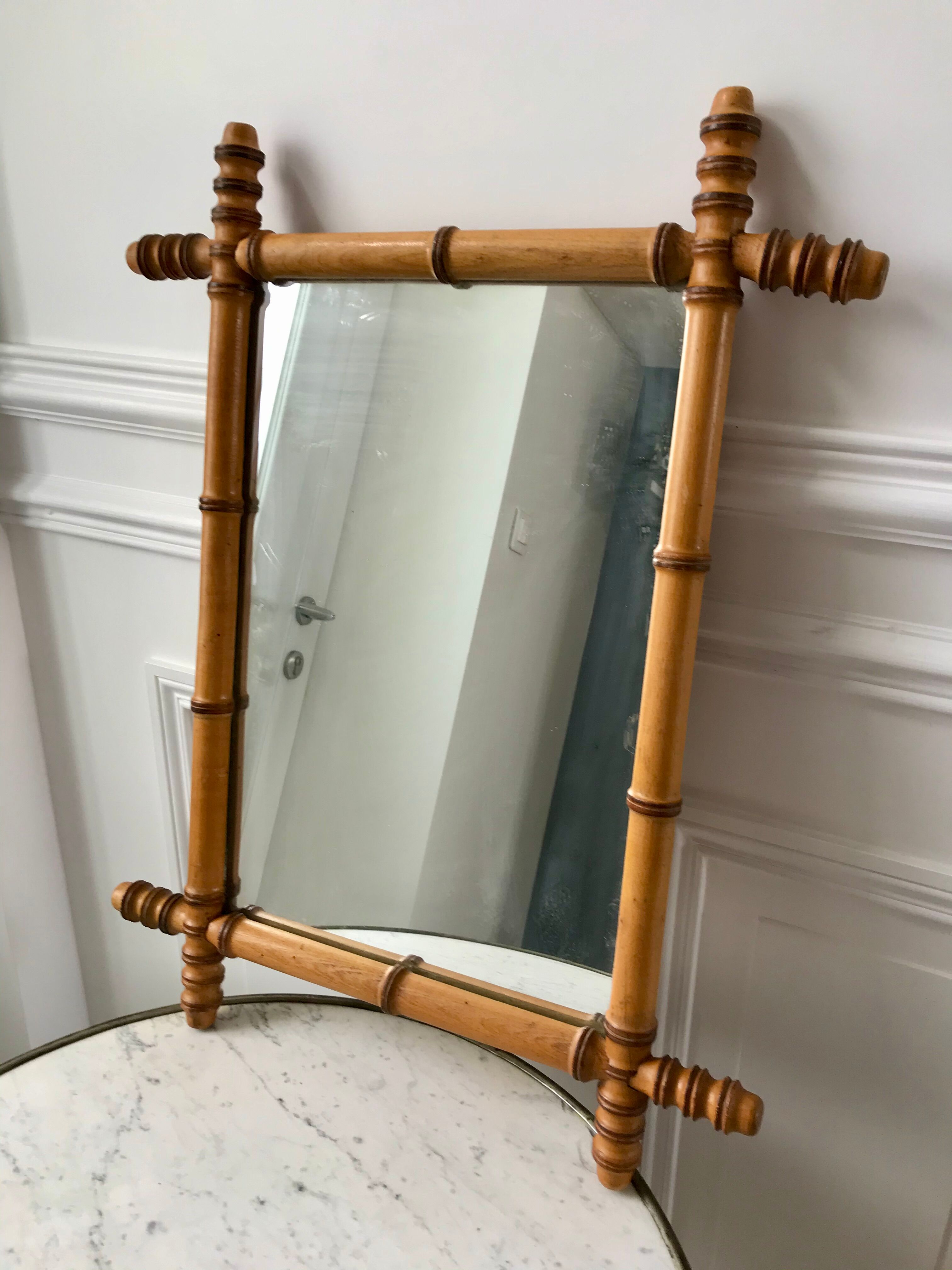 Barber mirror blond wood style bamboo 50s