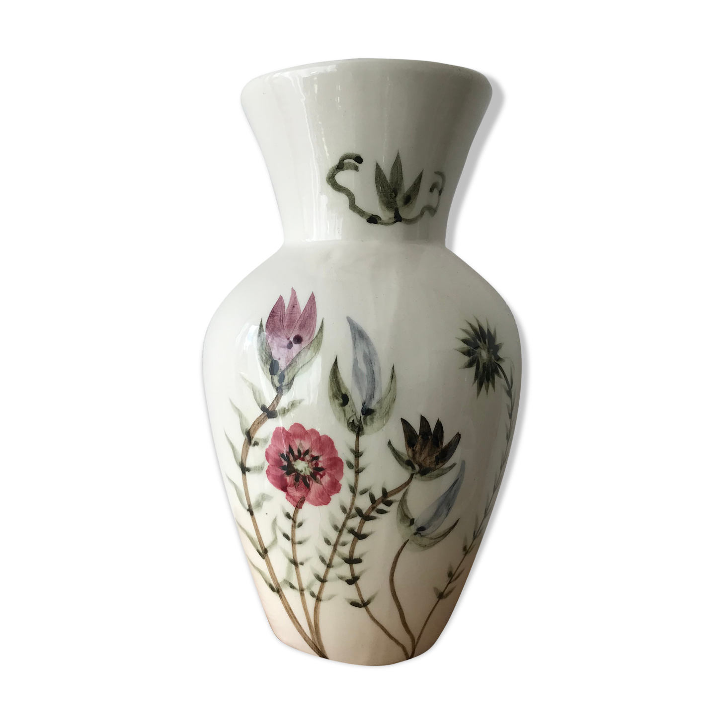 Vase earthenware floral decoration Pegomas sign Chiffron