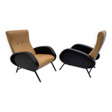 Pair of Marco Zanuso Mid-Century Modern Italian Leather Reclining Armchairs
