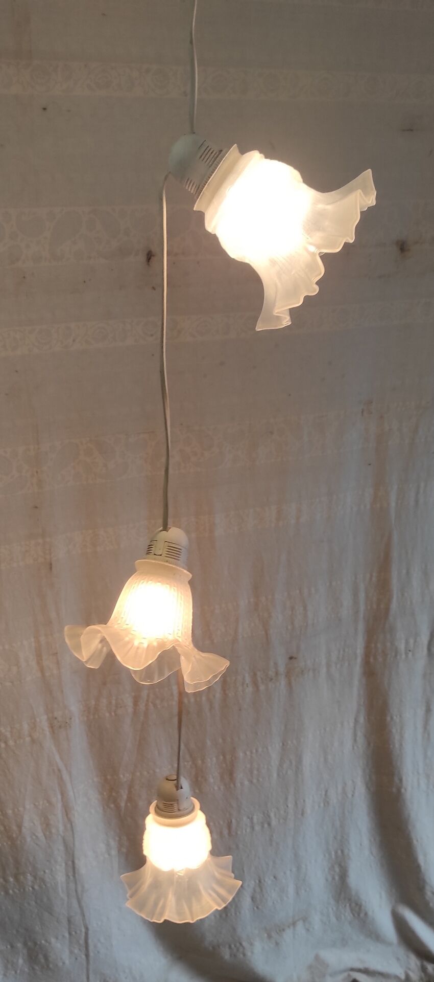 Suspension with 3 glass tulips - mid 20th century.