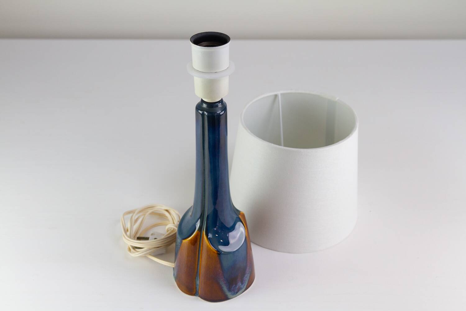 Danish Modern Blue and Brown Ceramic Table Lamp by E. Johansen for Søholm, 1960s
