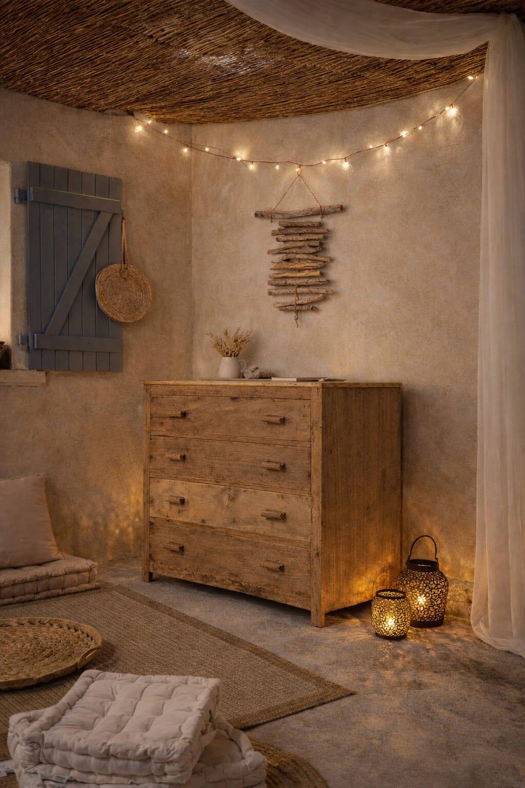 Antique light wood commode – authentic bohemian chic charm
