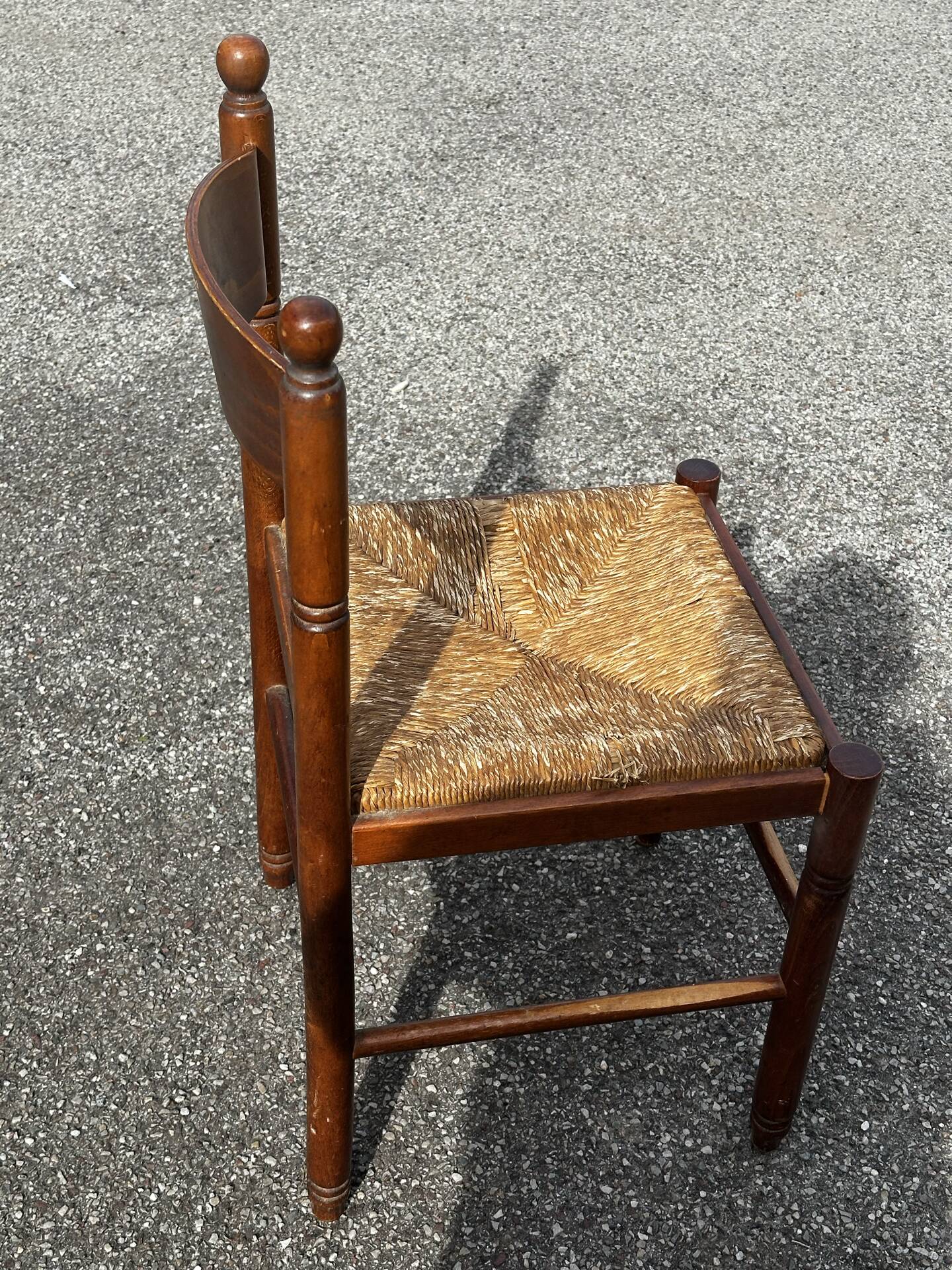 Set of 3 vintage wooden and straw chairs – 1950s
