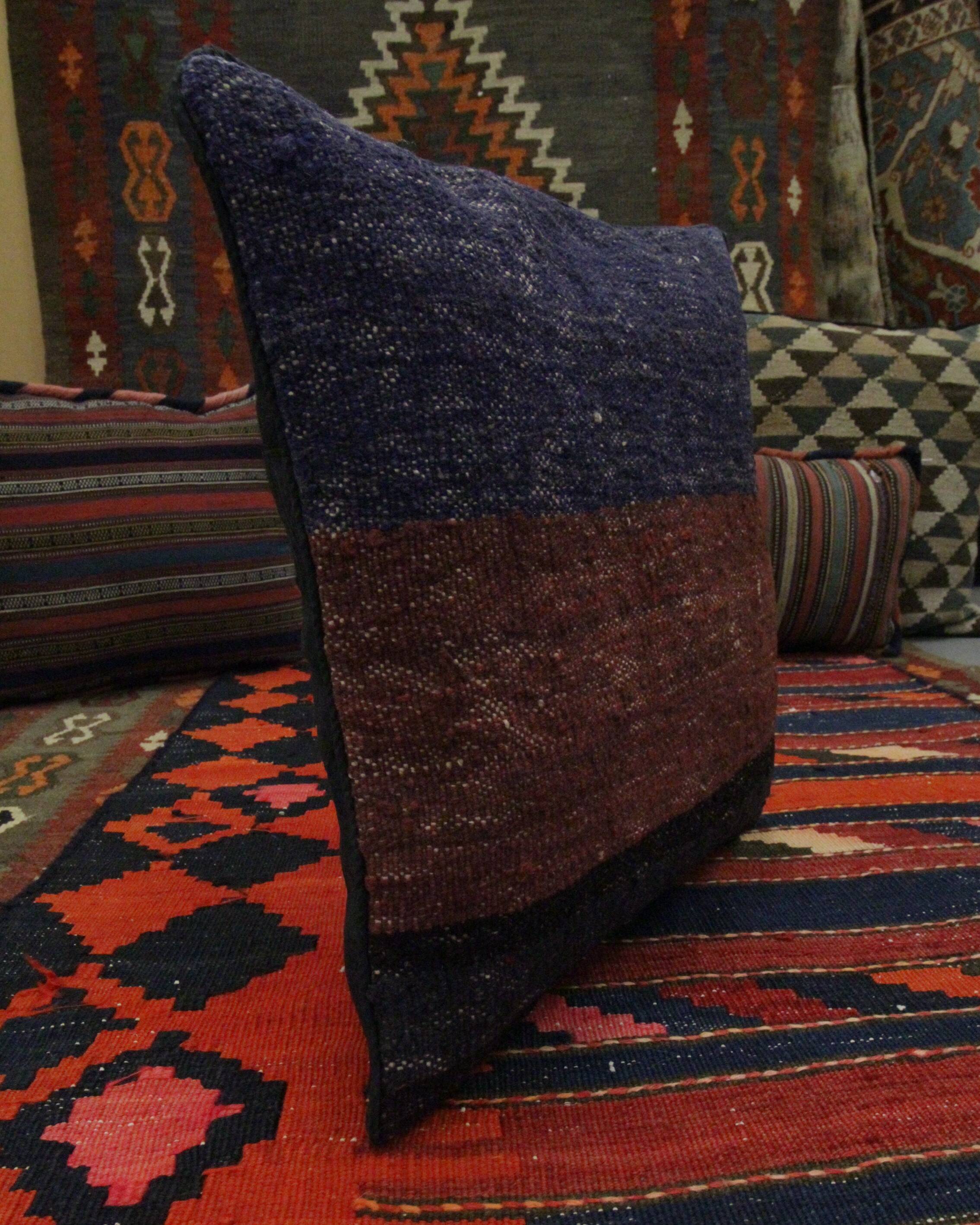 Handmade Blue and Burgundy Cushion Cover- 41x41cm