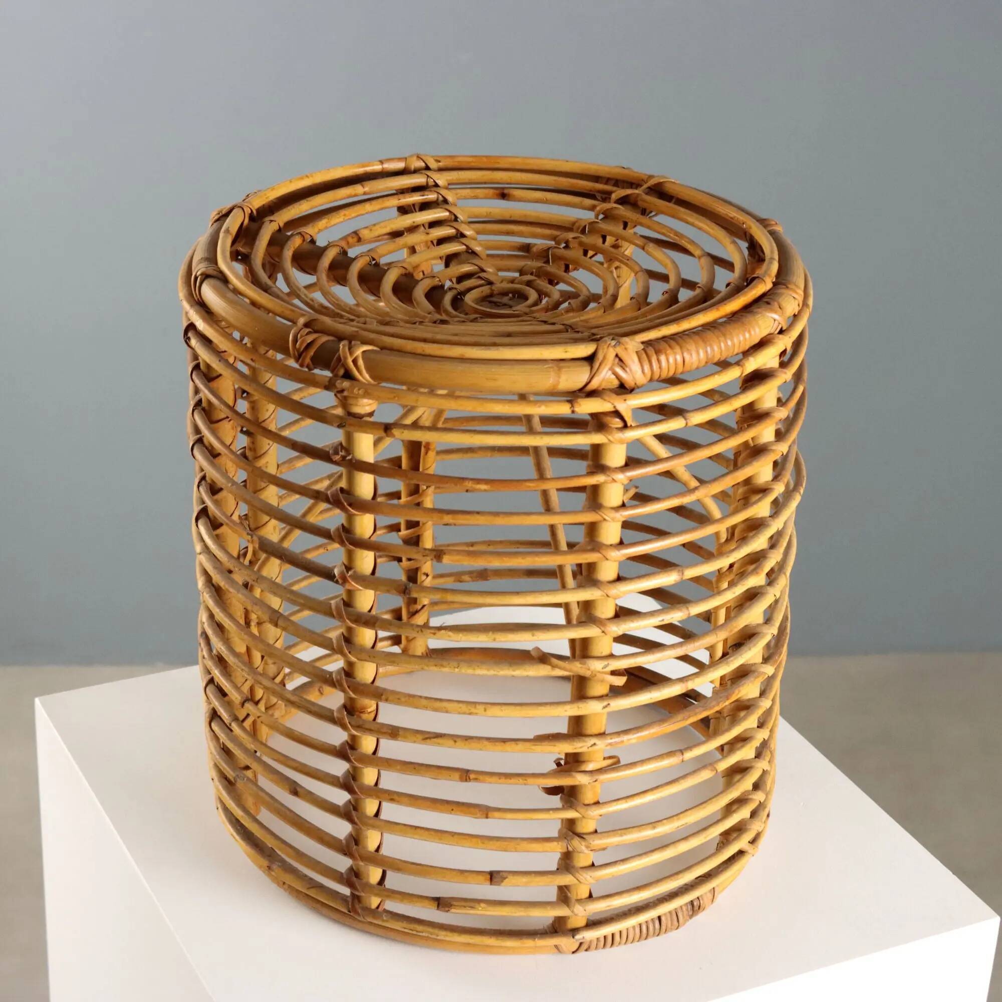 Vintage woven bamboo stool, Italian design from the 1970s.