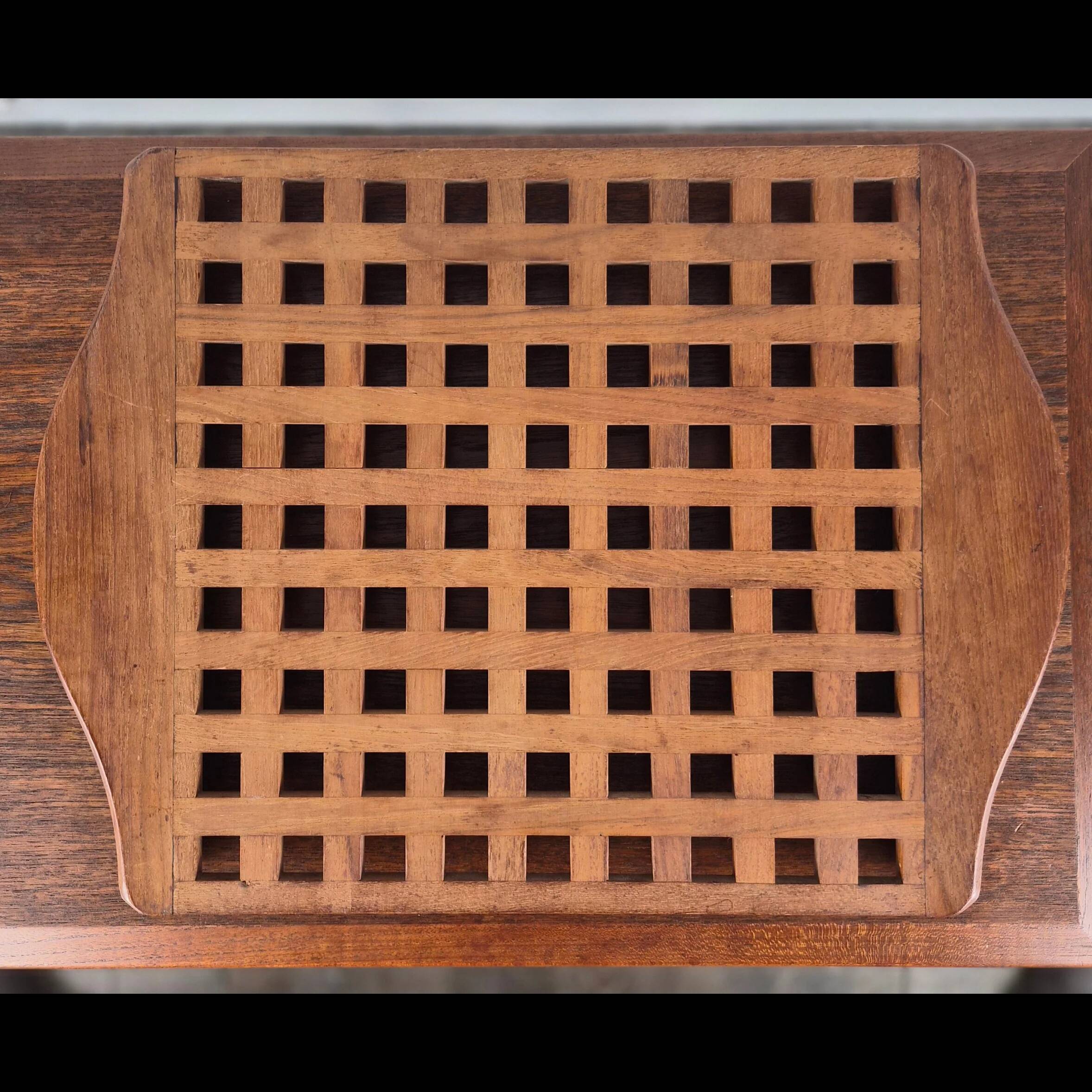 Teak plateau with crossbars attributed to Jens Quistgaard, Denmark, 1960.