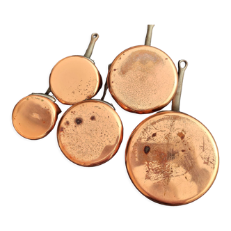 Set of 5 tinned copper pans