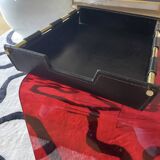 Jacques Adnet Style Desk Tray in Vintage Black Leather