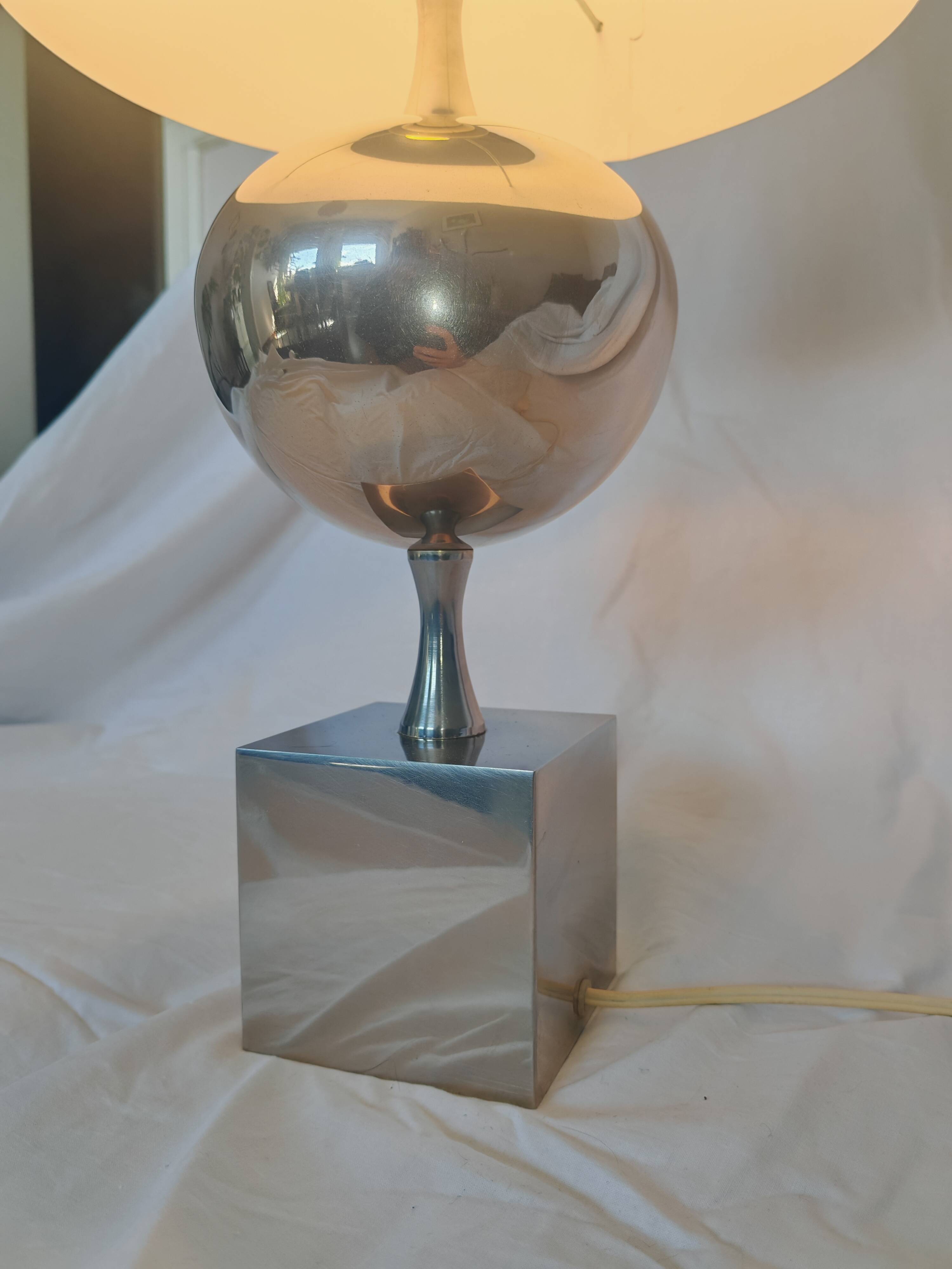 Pied de lampe Philippe Barbier, inox, 1970