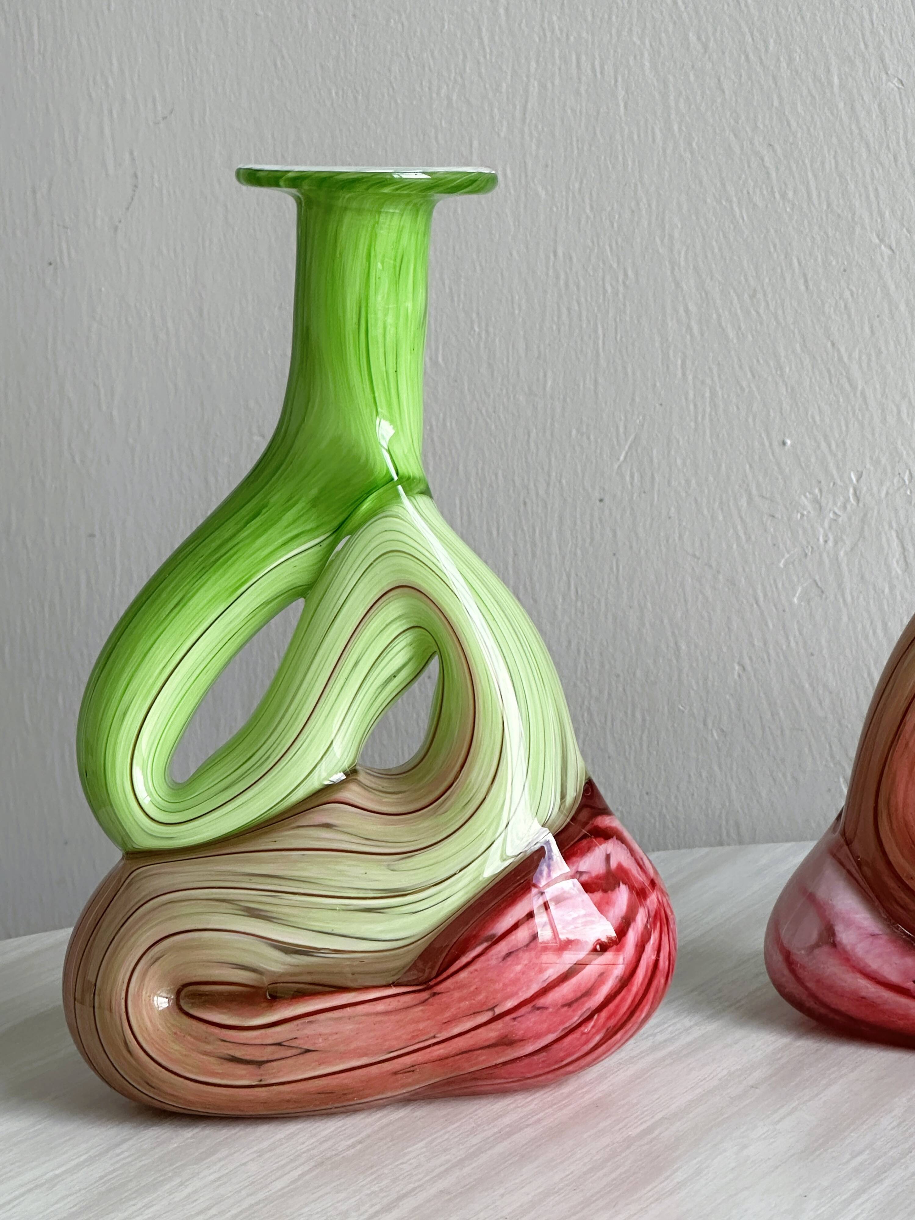 2 blown glass soliflore vases