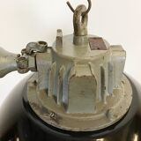 Black enamel and cast iron industrial cage pendant light , 1950s