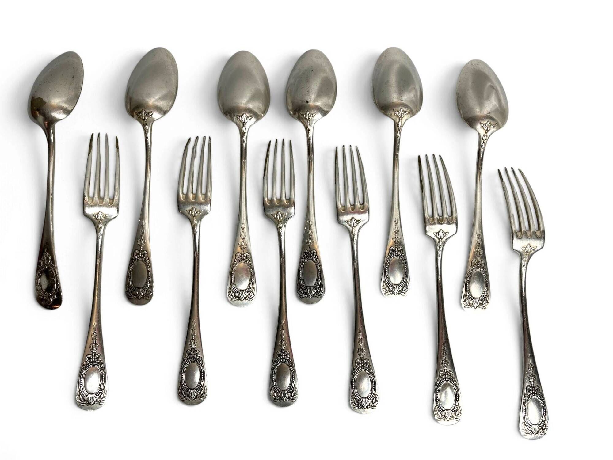 Tableware, six-piece silver-plated cutlery set by SFAM from the early 20th century.