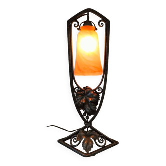 Art deco wrought iron vianne tulip lamp in glass paste