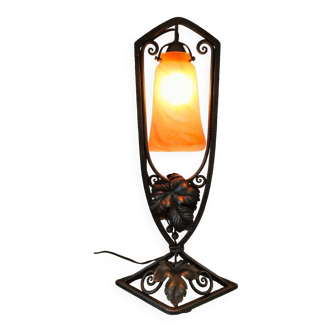 Lampe art déco fer forgé tulipe vianne en pâte de verre