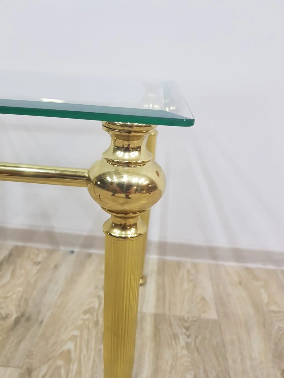 Side table, gold-tone brass, clear glass, France, 1960s.