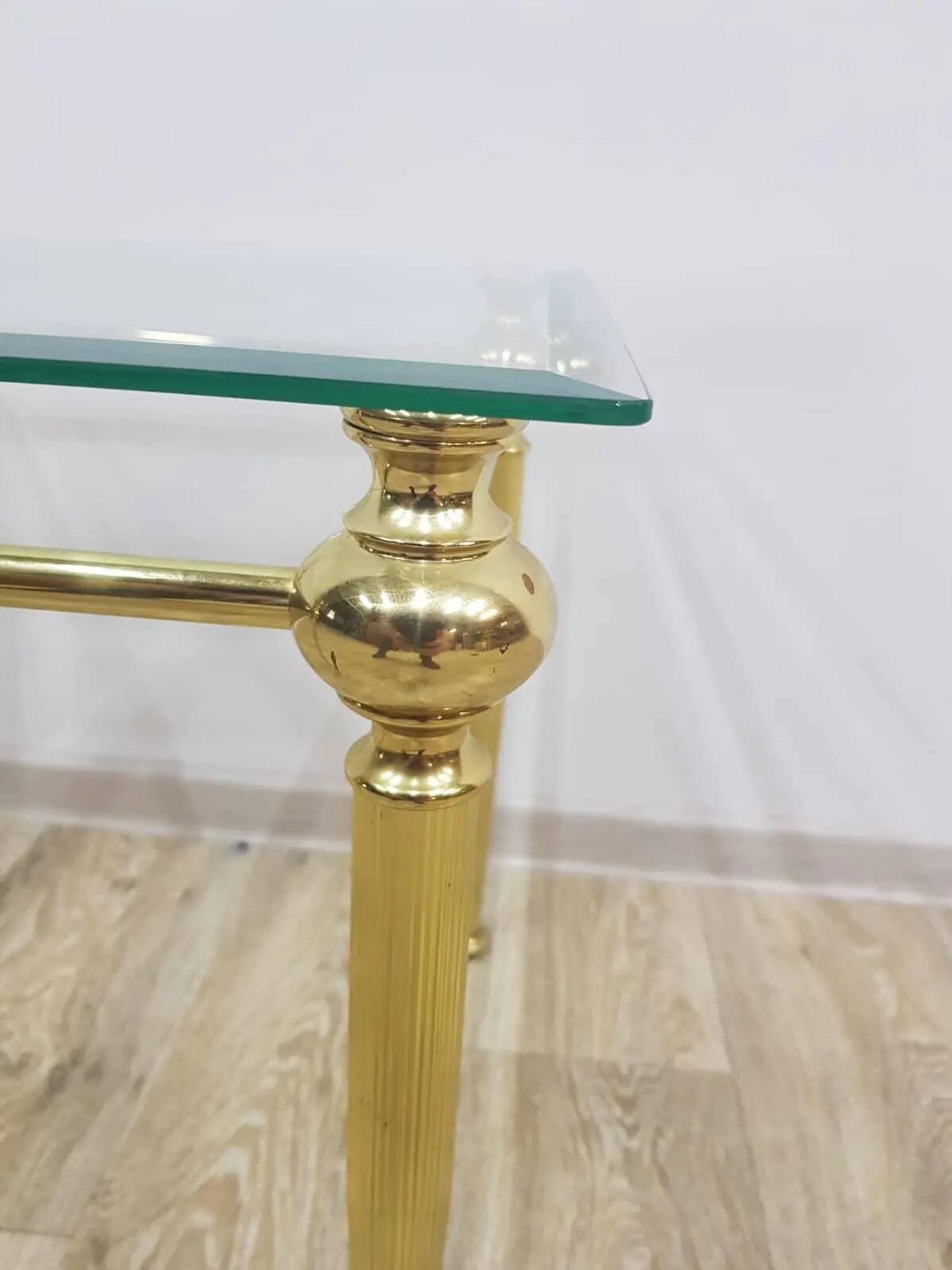 Side table, gold-tone brass, clear glass, France, 1960s.
