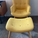 Armchair and ottoman set in beech and yellow fabric