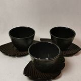 Set of 12 Asian Tea Cups and Saucers in Enameled Cast Iron