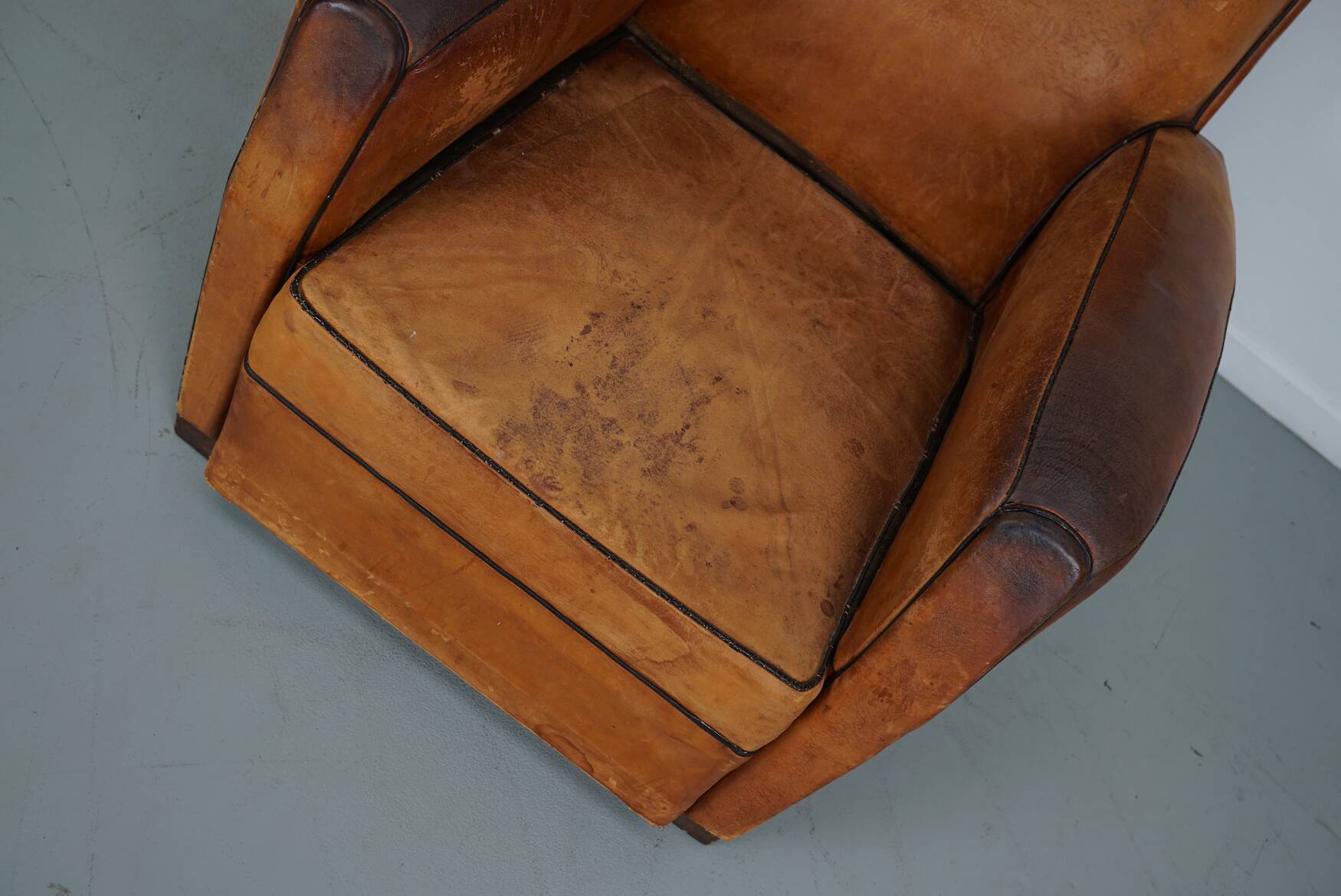 Vintage French Cognac-Colored Leather Club Chair, 1950s