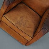 Vintage French Cognac-Colored Leather Club Chair, 1950s