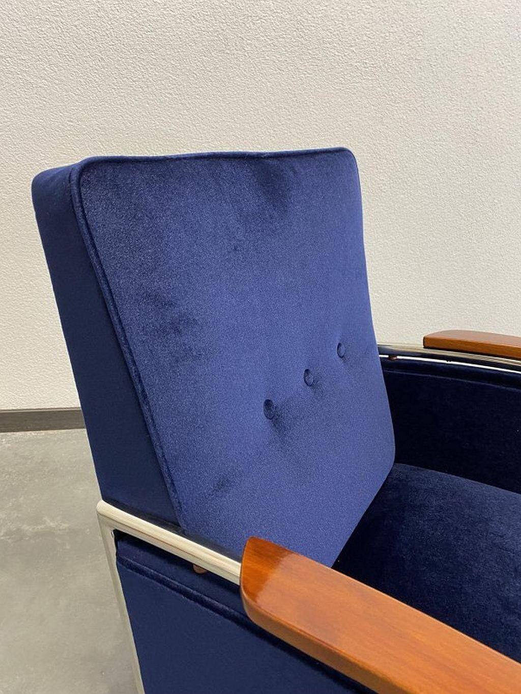 Elegant blue chrome armchairs by Jozsef Peresztegi