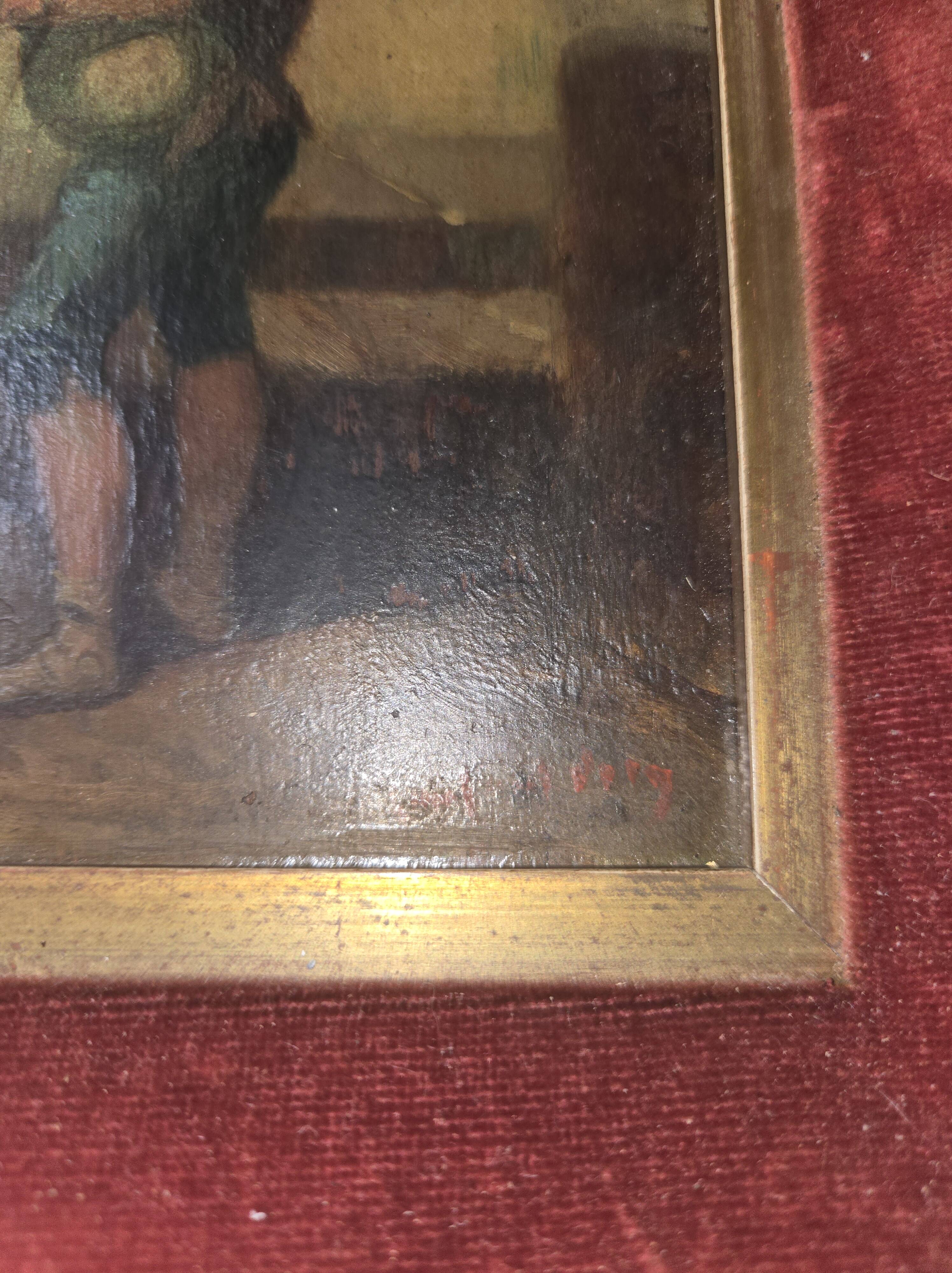 Oil on panel depicting a young bagpipe player – 19th century