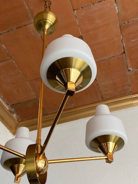 Vintage opaline golden chandelier