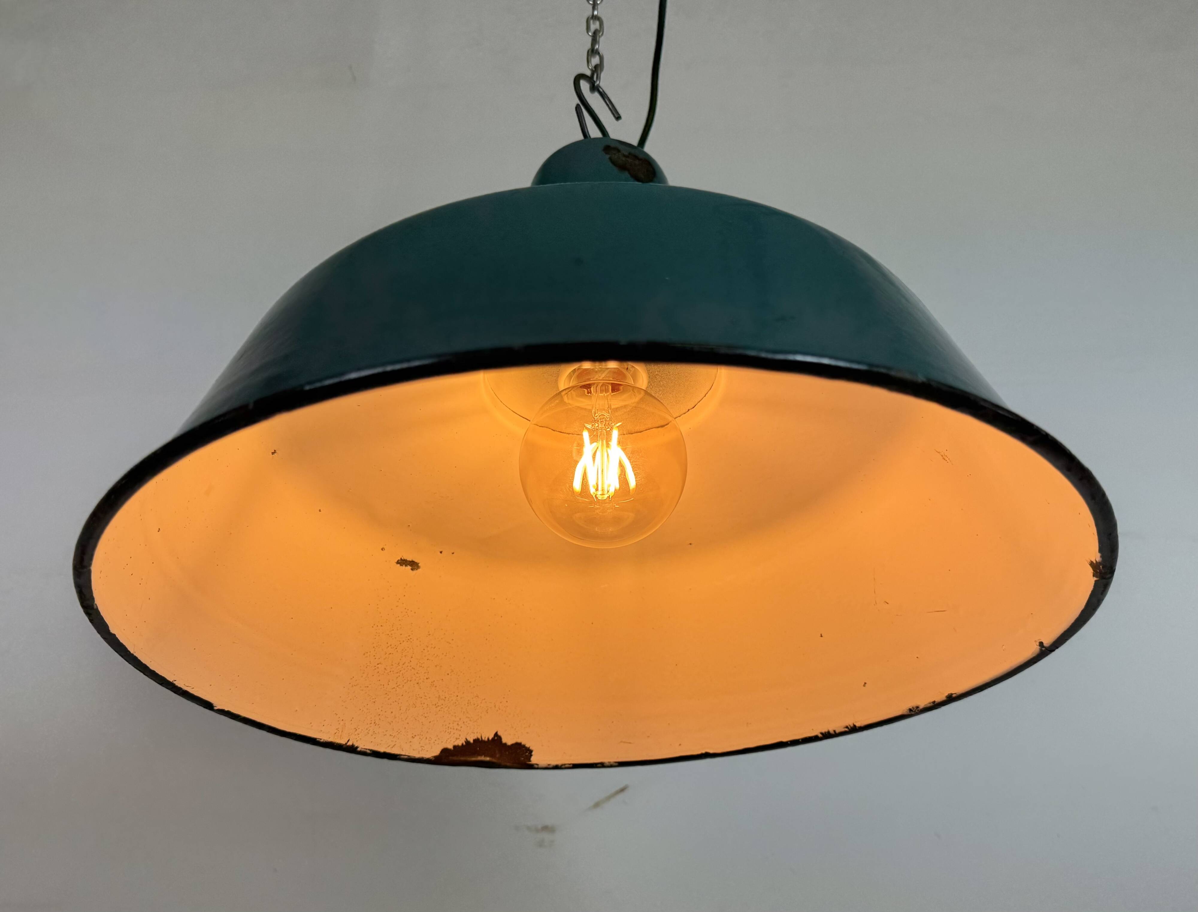 Large Industrial Petrol Enamel Factory Pendant Lamp, 1960s