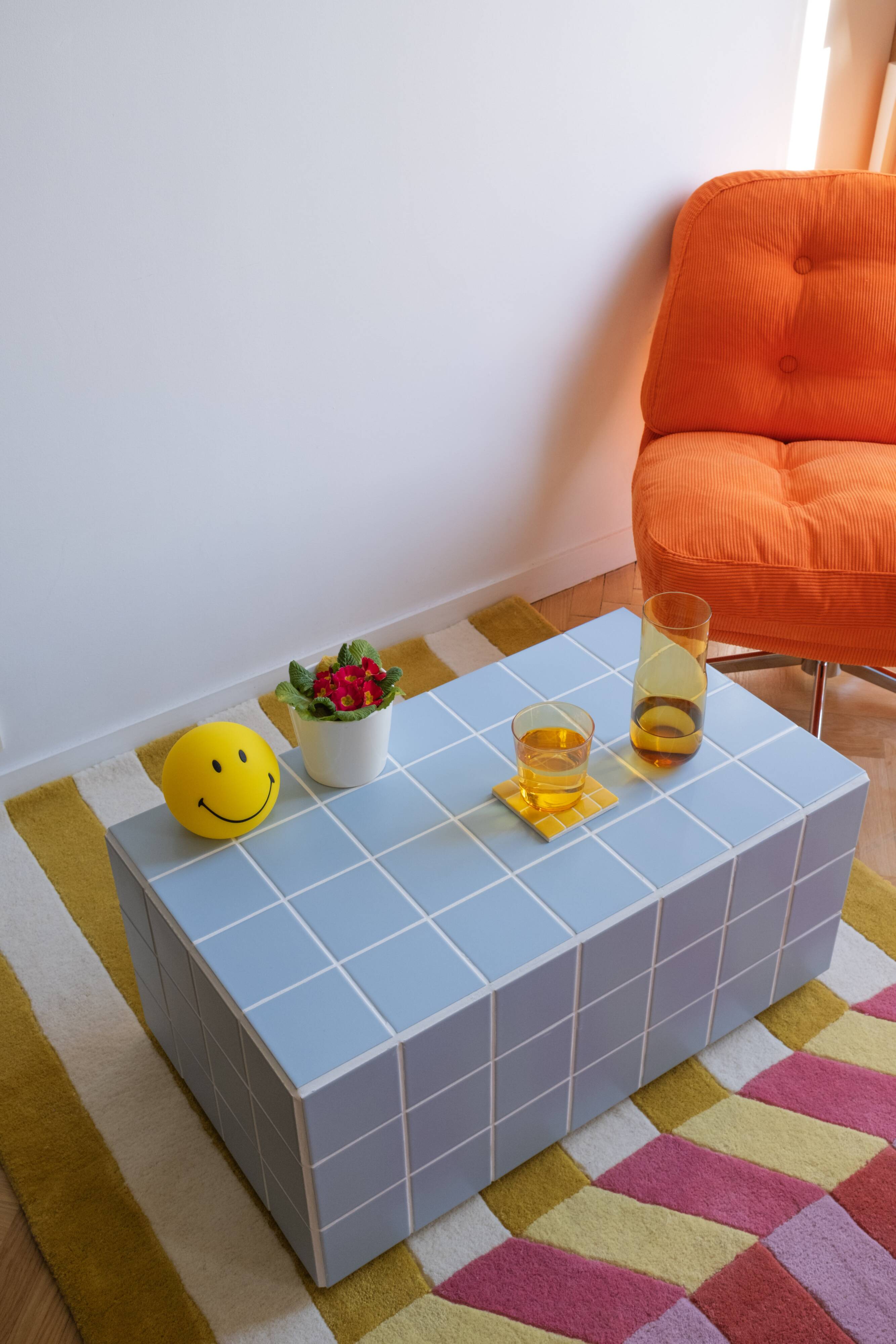 Ceramic coffee table-rectangular-tiles-blue-matte blue--Tile table