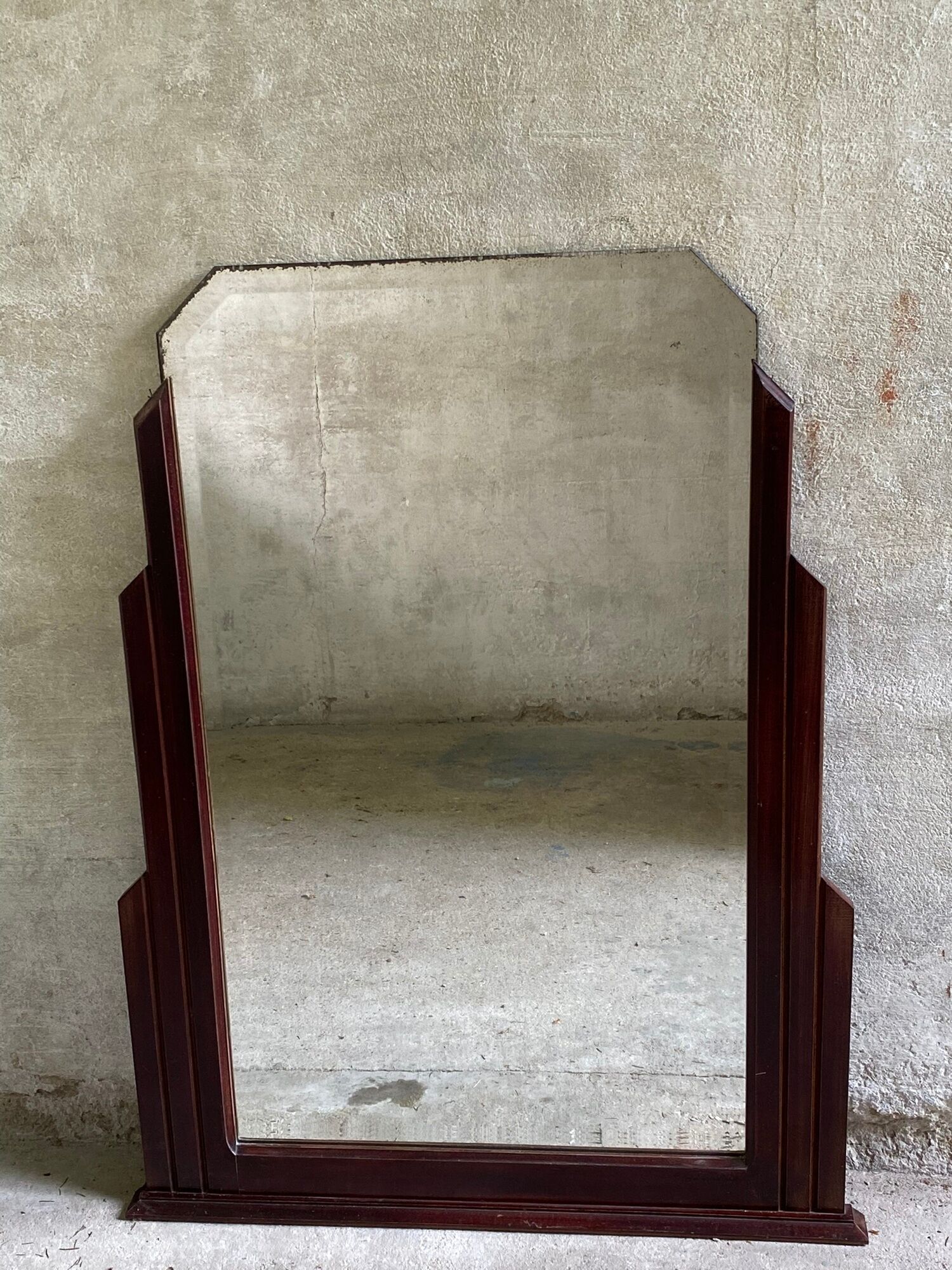 Large mirror of vintage art deco wooden fireplace 119 cm / 93 cm