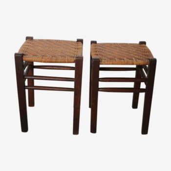 2 oak and rattan stools 460mm