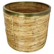 xl 31 cm, rare rattan and brass waste basket in the Crespi-Albini style, Italy 1970