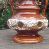 Vintage glazed ceramic lamp base from the 60s/70s with double lighting of medium size.
