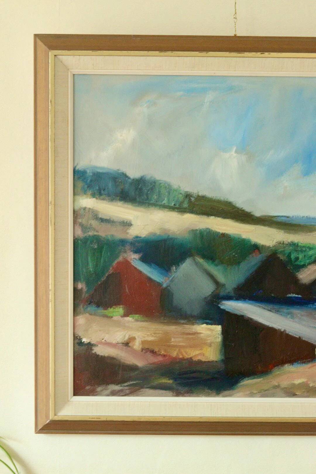 Oil on Swedish canvas "Landscape with Buildings", Valdemar Öberg