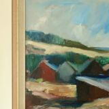 Oil on Swedish canvas "Landscape with Buildings", Valdemar Öberg