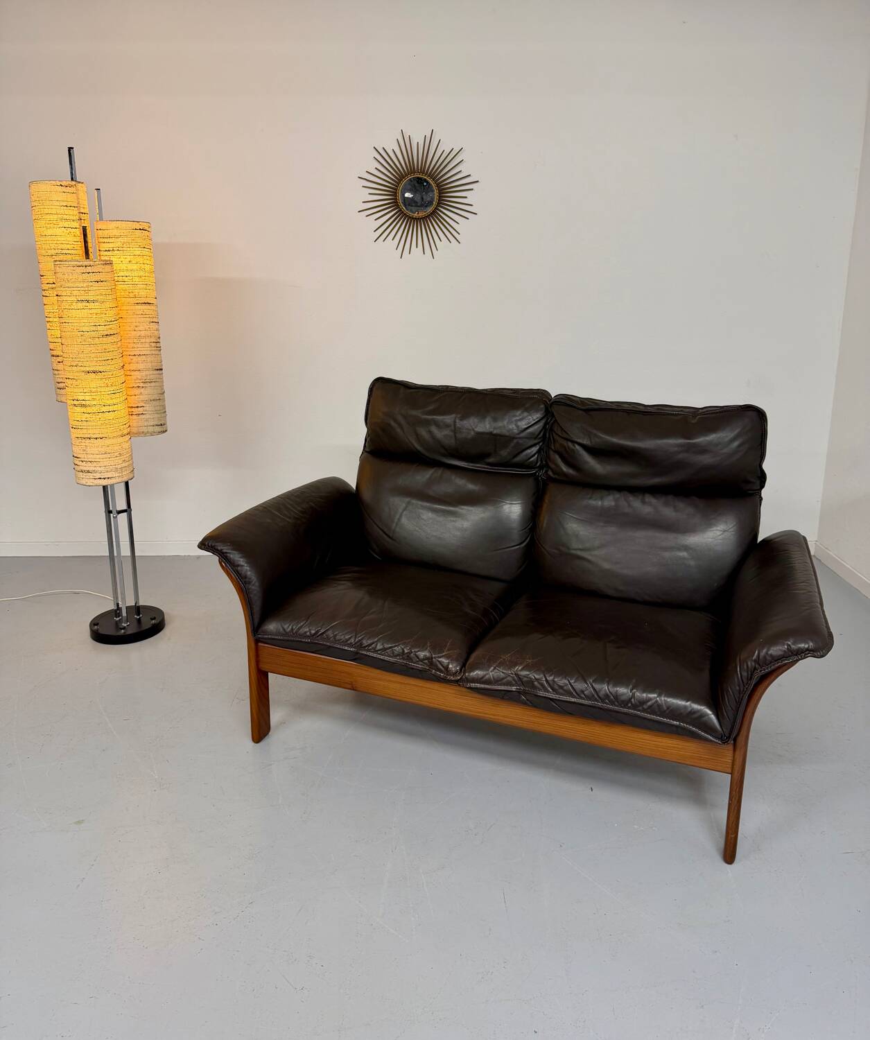 Vintage black leather Dreipunkt Scala design 2-seater sofa.