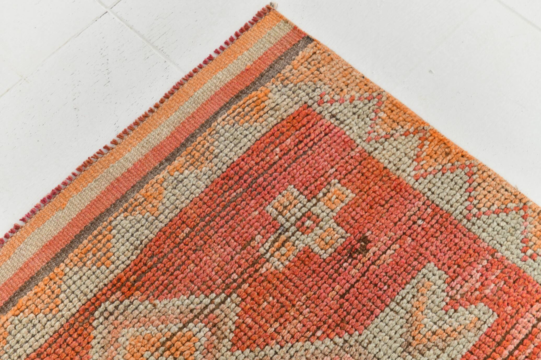 3x10 Coral Orange & Red Turkish Vintage Runner Rug, 98x322Cm