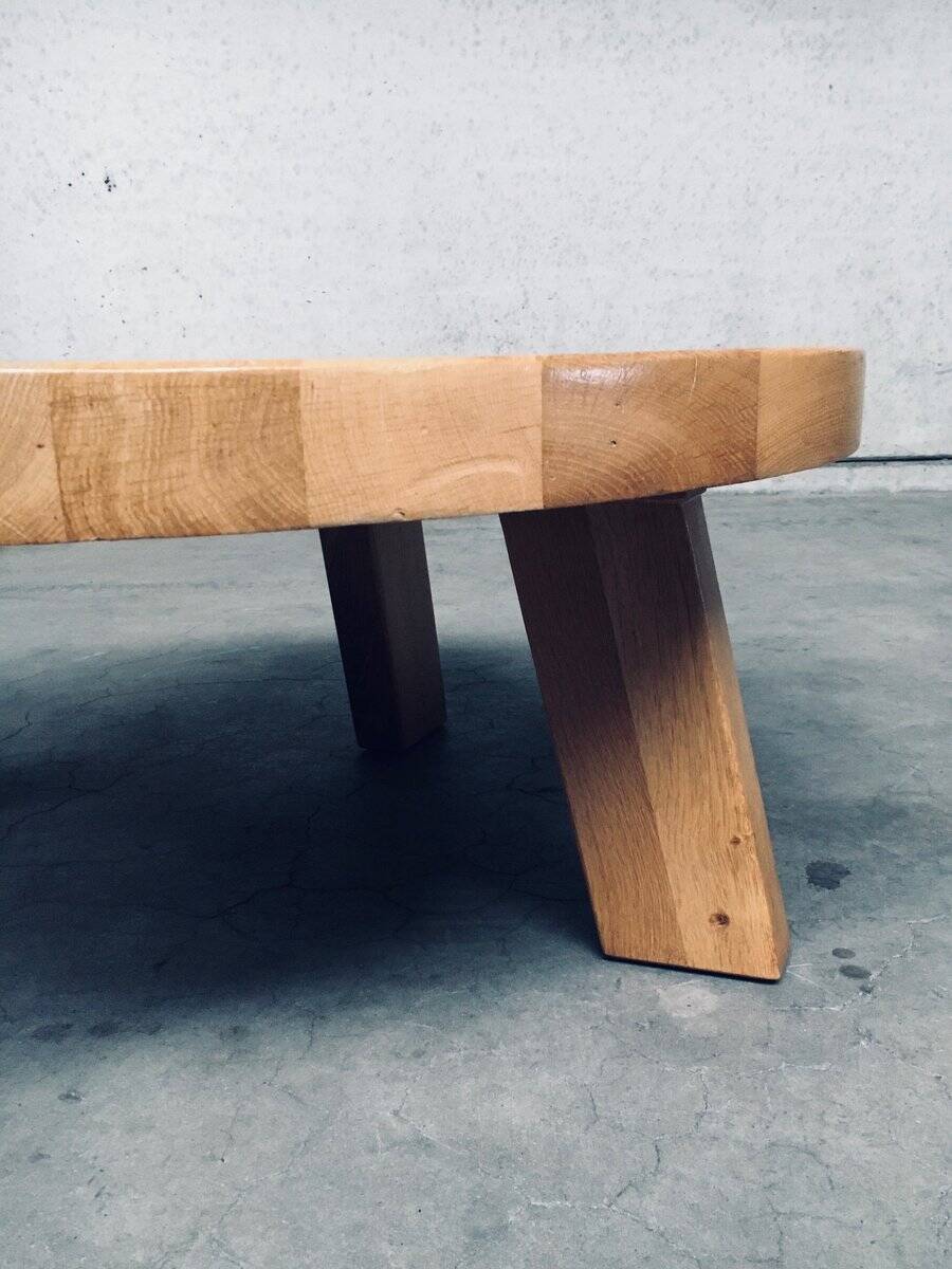 Brutalist Oak Round Coffee Table from Meubelfabriek Oisterwijk, Netherlands, 1960s